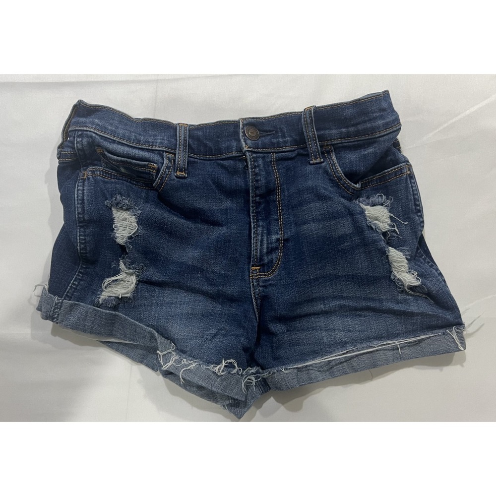 Hollister Shorts Juniors 7 Blue Denim High Rise Stretch Distressed